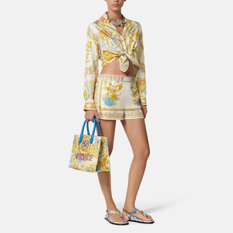 VERSACE Underwater Barocco Knotted Cropped Shirt-3