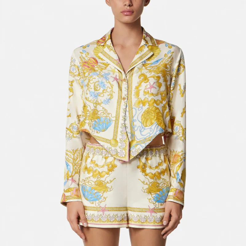 VERSACE Underwater Barocco Knotted Cropped Shirt-1