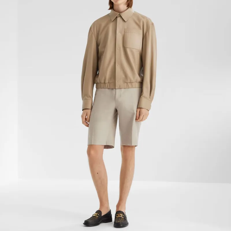 FENDI Selleria SS25 Leather Jacket Men's Beige-2