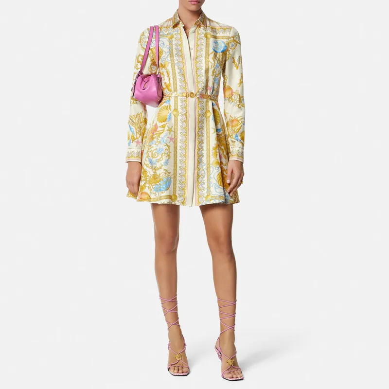 VERSACE Underwater Barocco Silk Midi Shirt Dress-2