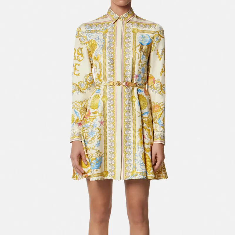 VERSACE Underwater Barocco Silk Midi Shirt Dress-1