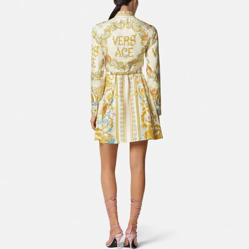 VERSACE Underwater Barocco Silk Midi Shirt Dress-3