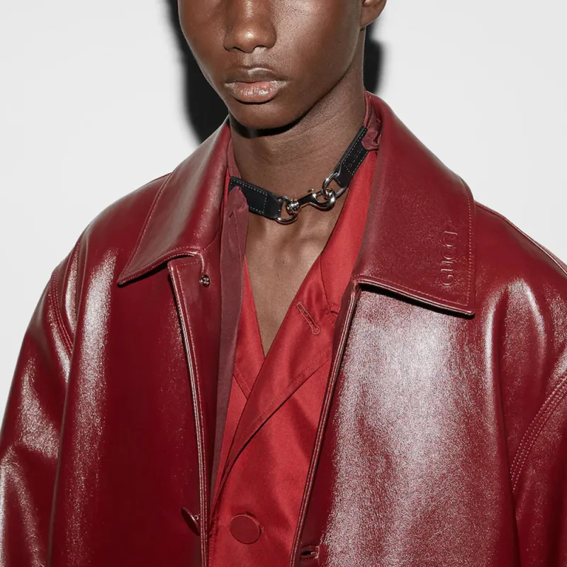 GUCCI Leather Jackets Men Red-6