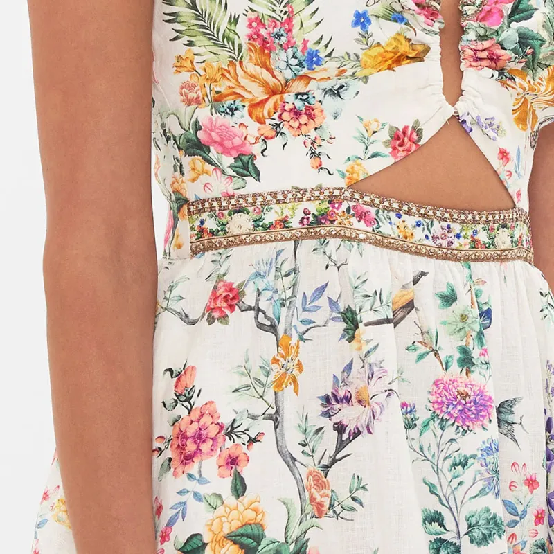 Camilla Cut out Floral Linen Minidress-4
