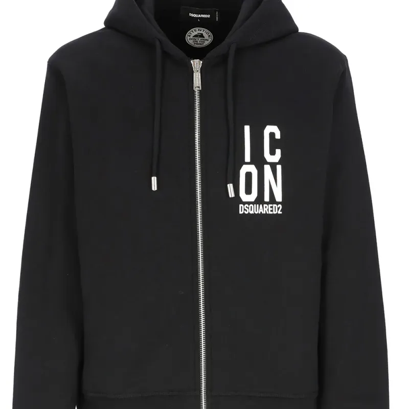 DSQUARED 2 Icon Printed Zip Up Drawstring Hoodie-4
