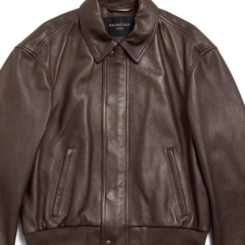 Balenciaga Taxi Leather Jacket Loose Fit Men's Dark Brown-2