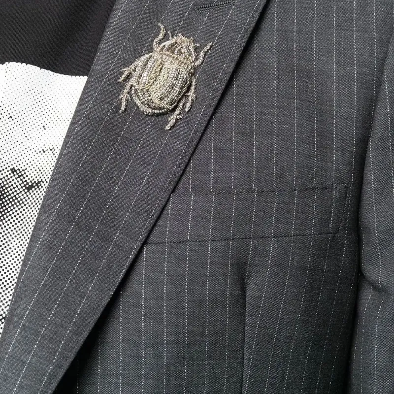 Alexander McQueen Insect embellished Pinstriped Blazer-1