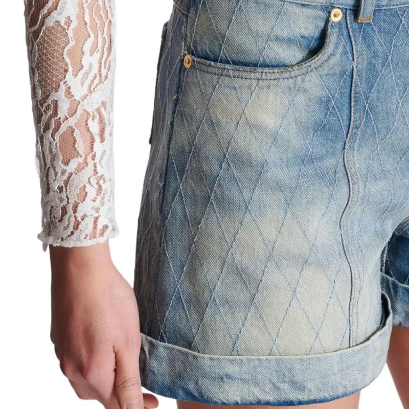 BALMAIN Diamond Denim Shorts-5
