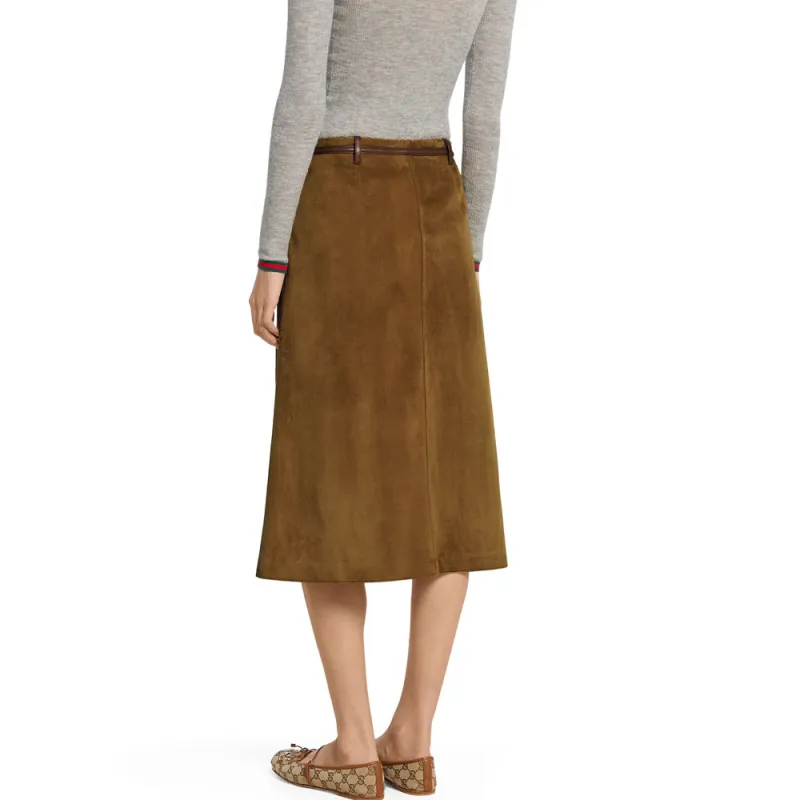 GUCCI FW25 Casual Long Skirt Women's Light Brown-2
