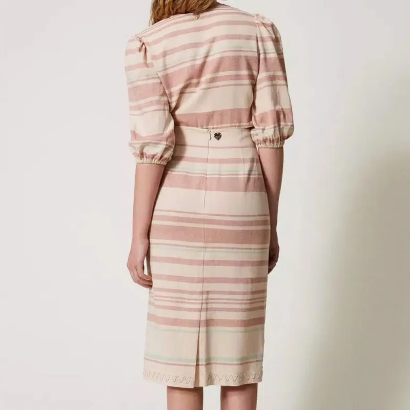 Twinset Embroidered Striped Pencil Skirt-2