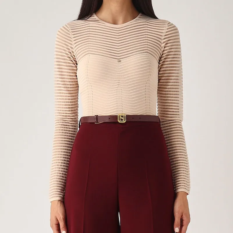Elisabetta Franchi Herringbone Pattern Long Sleeved Bodysuit-2