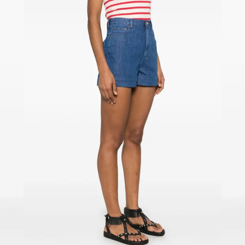 Valentino Logo Patch Denim Shorts-4