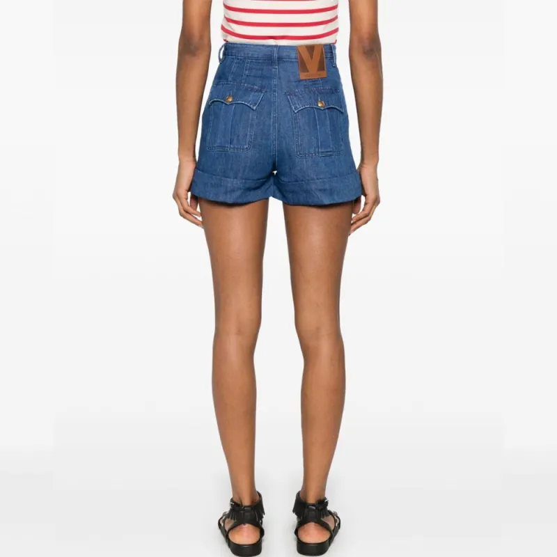 Valentino Logo Patch Denim Shorts-3