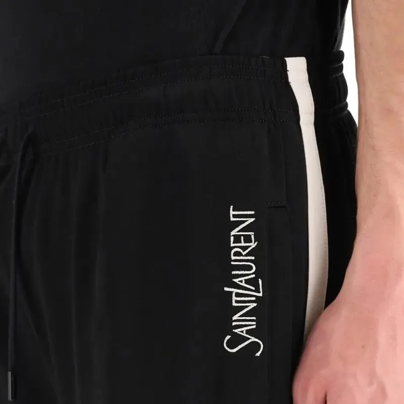 SAINT LAURENT Embroidered logo Striped Track Pants-4