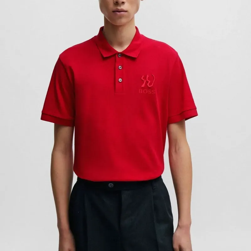 HUGO BOSS Mercerized Cotton Shirt With Special Artwork Polo Shirt Men's Red-1