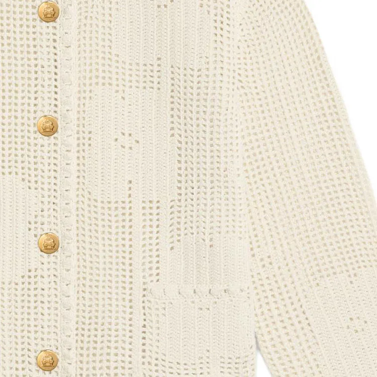 CELINE Cardigan Jacket In Floral Crocheted Cotton-4