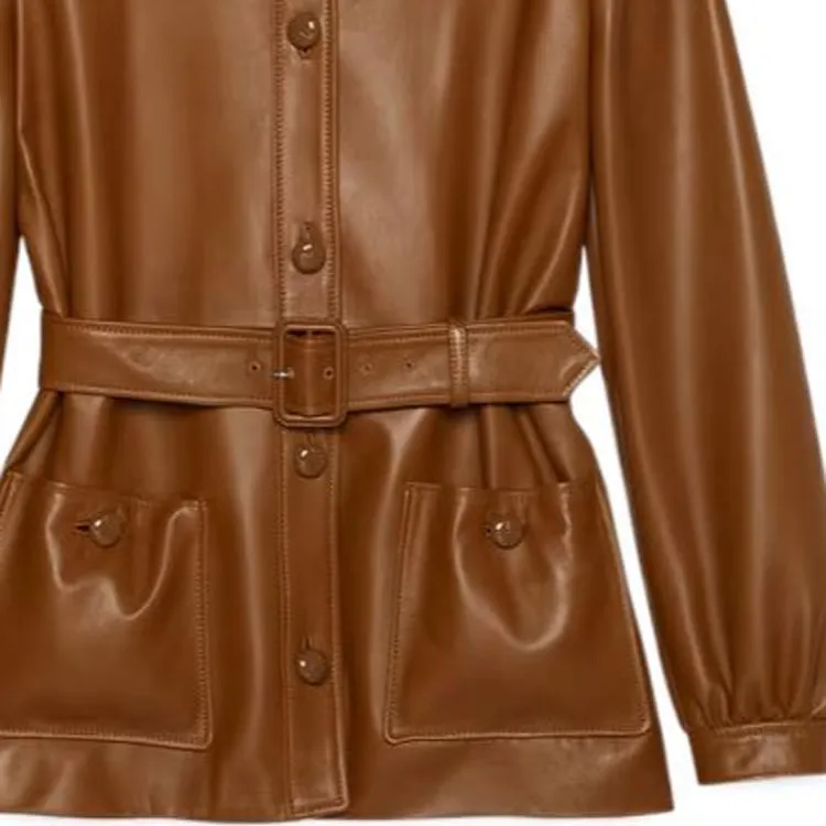 GUCCI SS23 Leather Jacket Women's Dark Brown-4