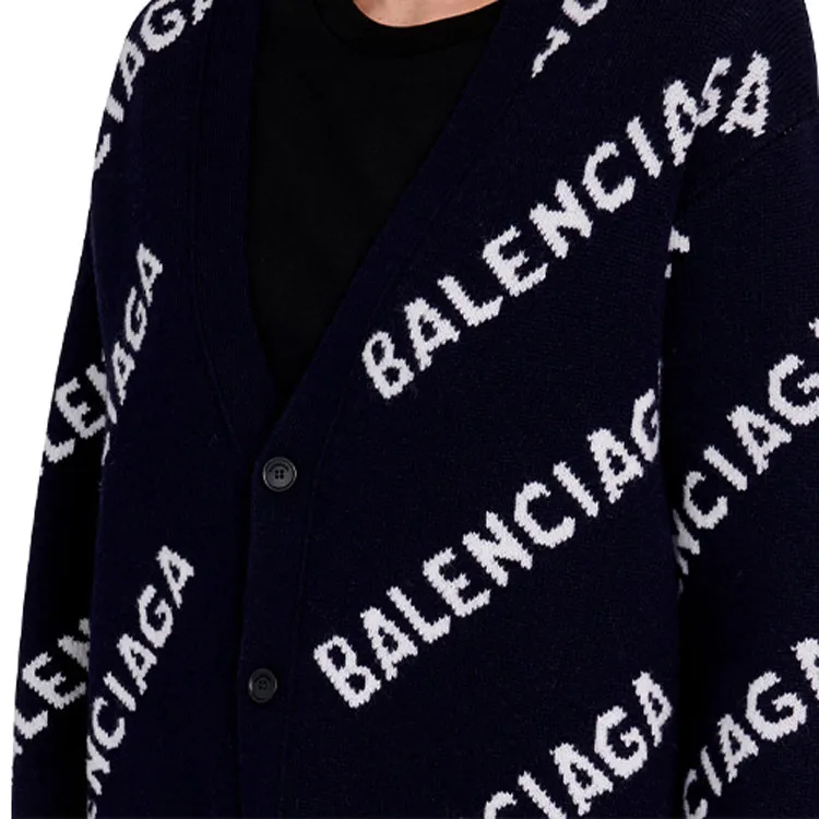Balenciaga Diagonal Monogram Logo Cardigan 'Navy/White'-4