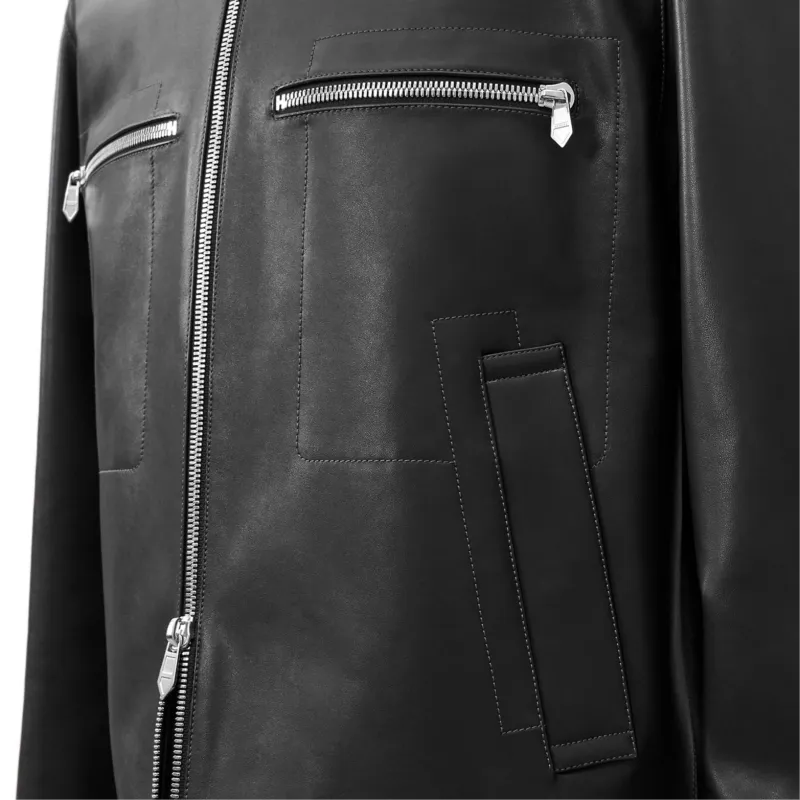 HERMES Leather Jacket Men's Black-5