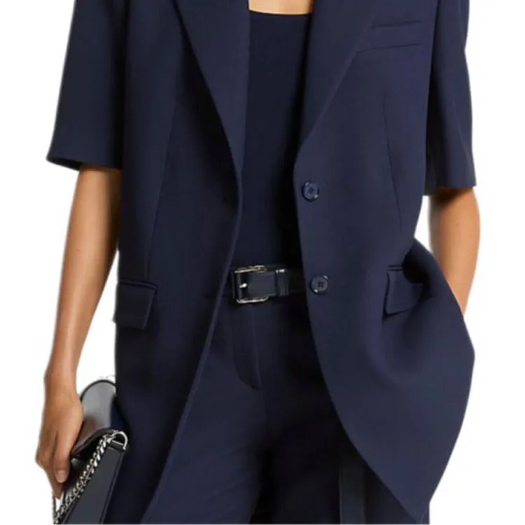 MICHAEL KORS Double Crepe Sablé Short-Sleeve Boyfriend Blazer-2