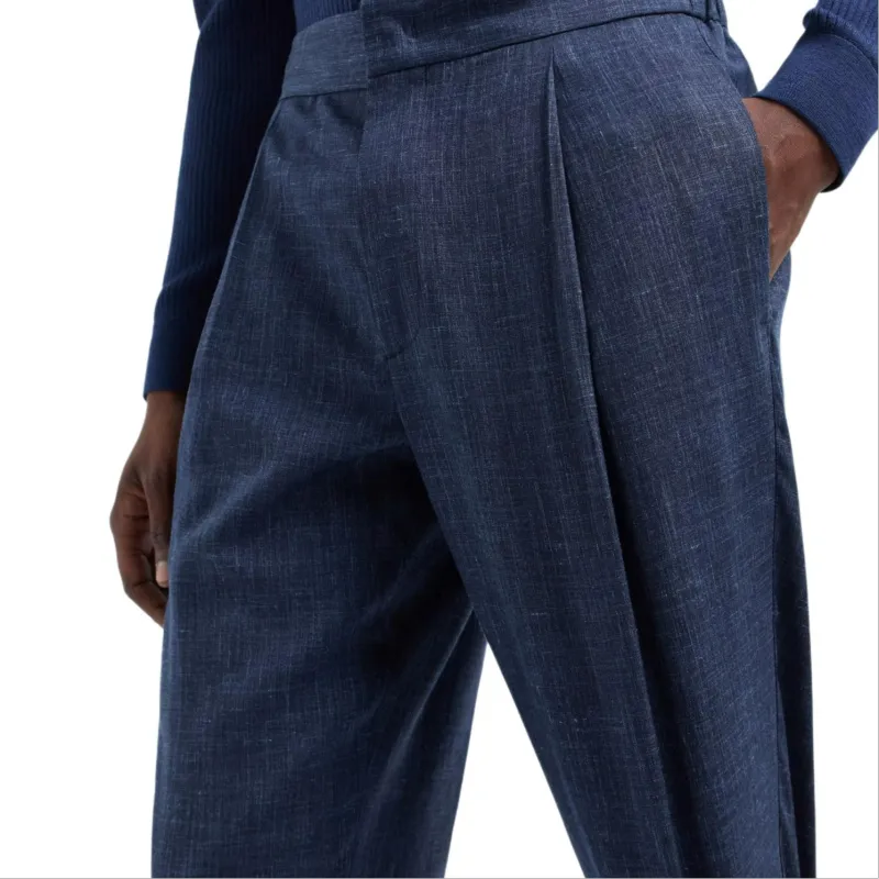 GIORGIO ARMANI Wool Silk And Linen Canvas Single pleat Trousers-4