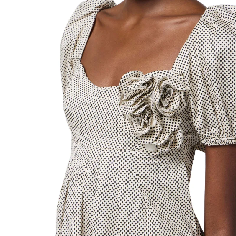 Elisabetta Franchi Embroidered Roses Polka Dot Printed Dress-4
