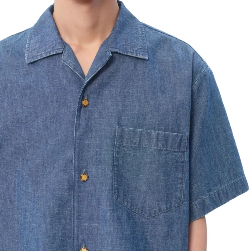 Valentino Straight Hem Denim Bowling Shirt-7