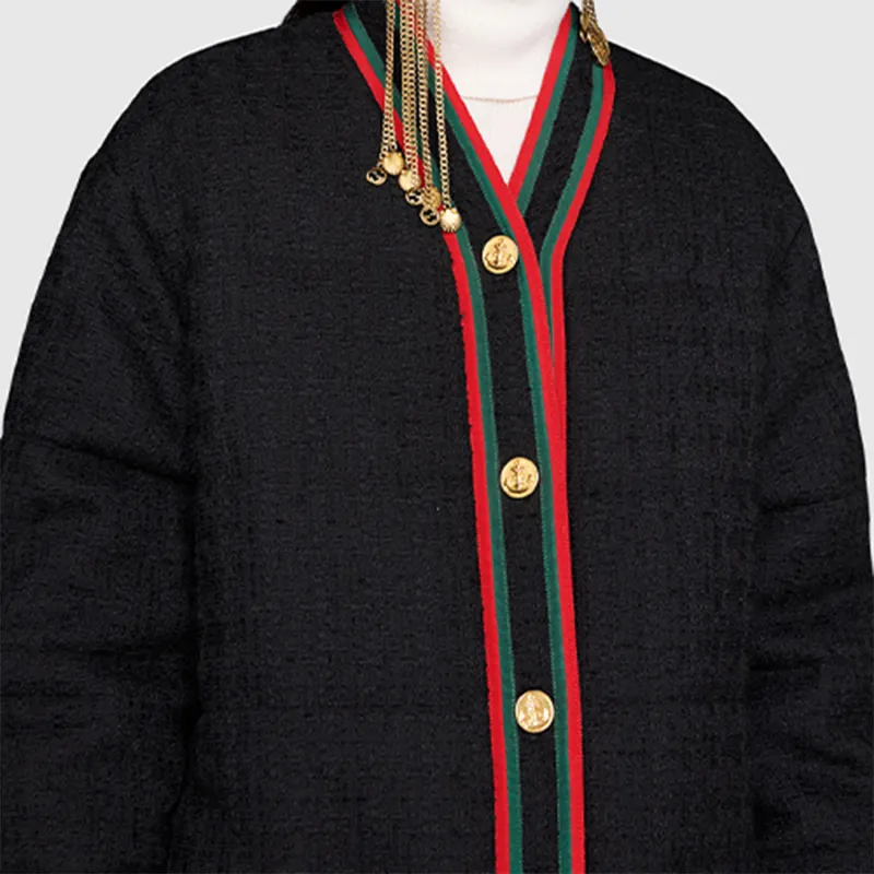 GUCCI Web Trim Tweed Padded Jacket-4