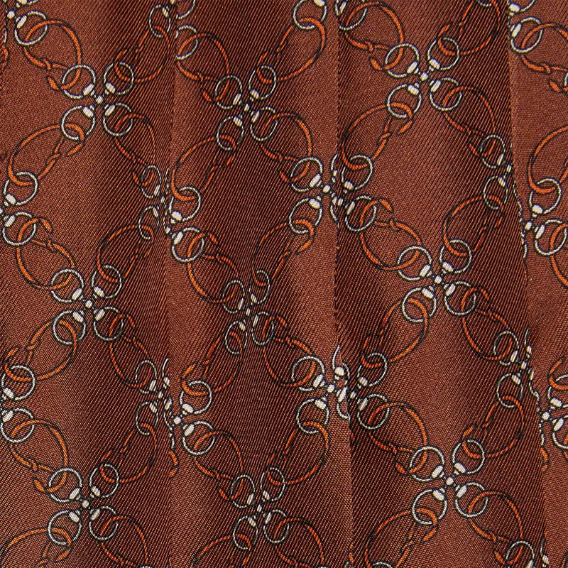 GUCCI Chain Print Pleated Silk Skirt Casual Long Skirts Women's Brown-2