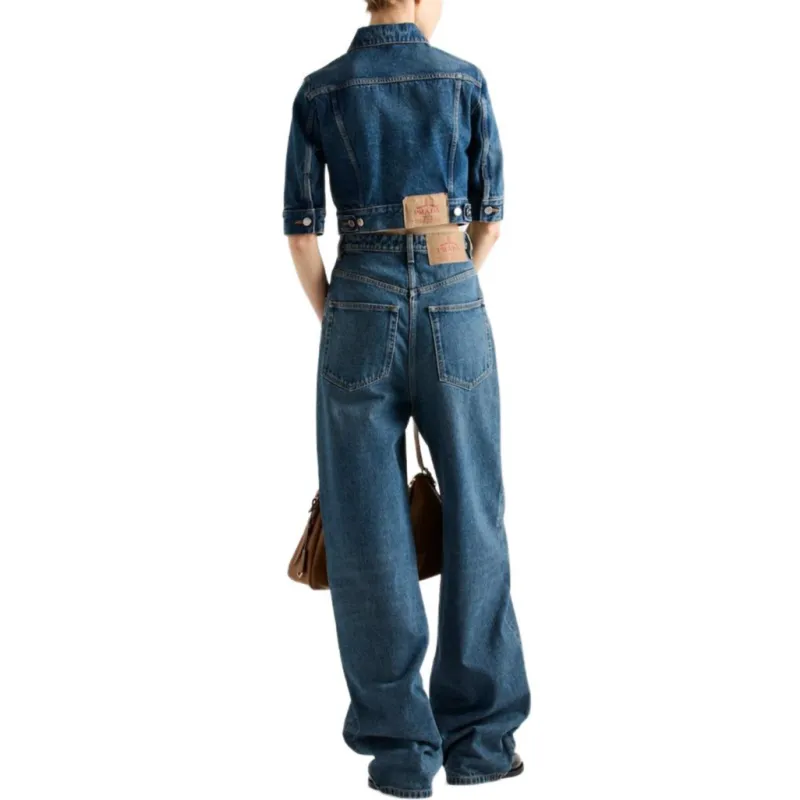 PRADA Logo Patch Wide Leg Jeans-2