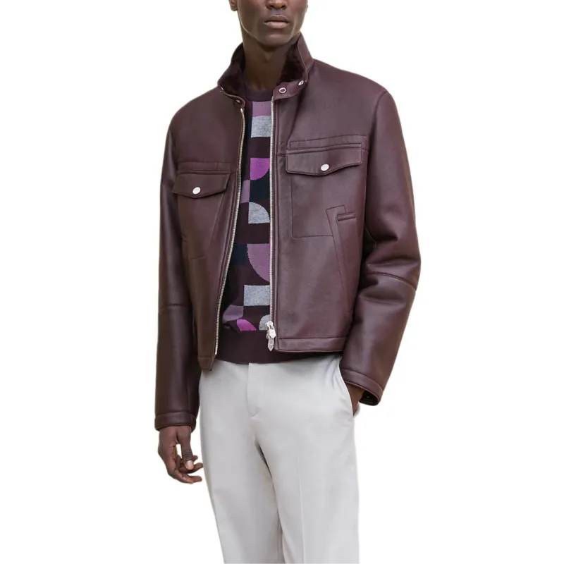 HERMES Leather Jacket Men's Red Brown-2