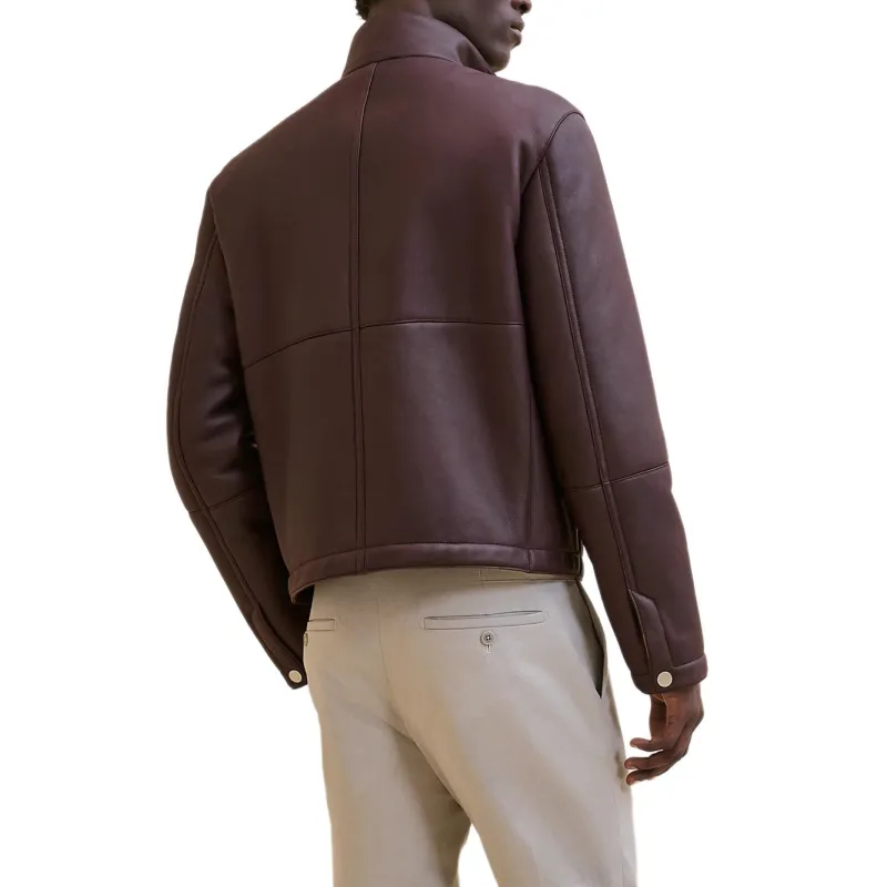 HERMES Leather Jacket Men's Red Brown-3
