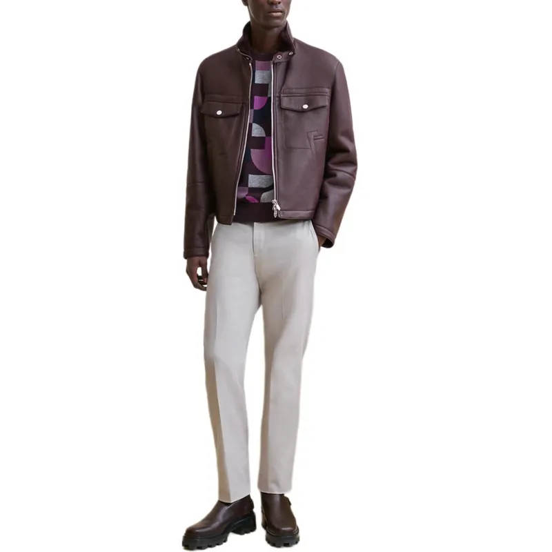 HERMES Leather Jacket Men's Red Brown-1