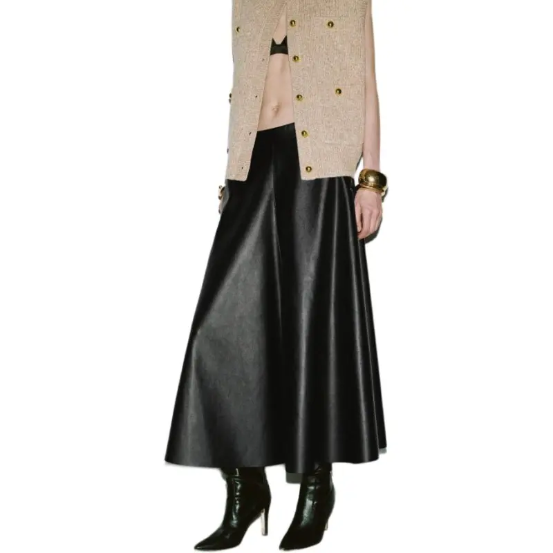 URBAN REVIVO Casual Long Skirt Women's Black-1