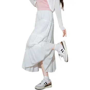 Tonlion Casual Long Skirts Women's Raw White