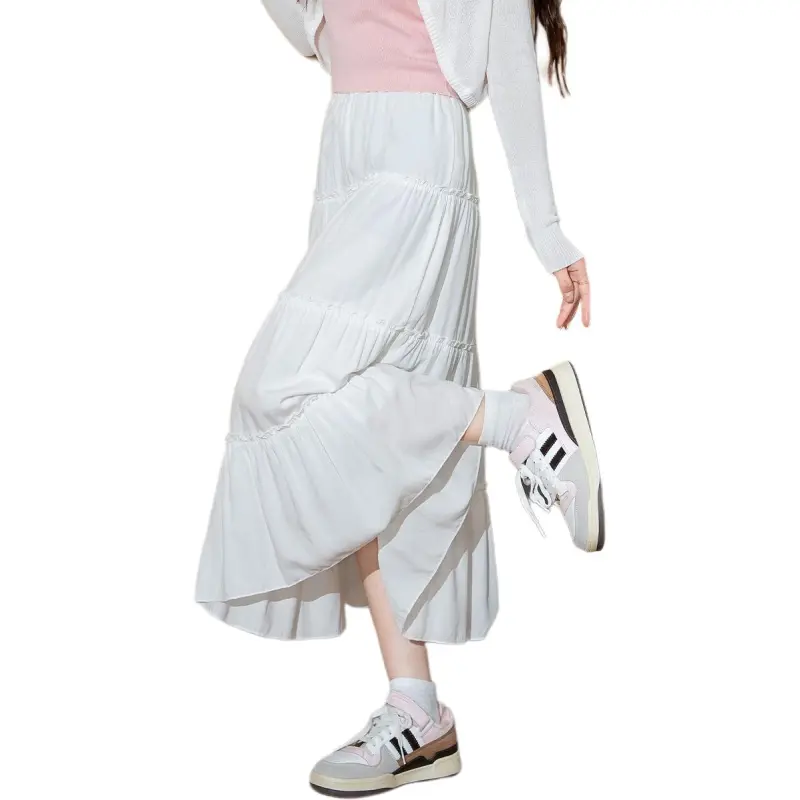 Tonlion Casual Long Skirts Women's Raw White-0