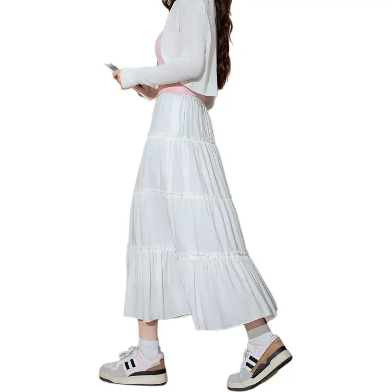 Tonlion Casual Long Skirts Women's Raw White-1