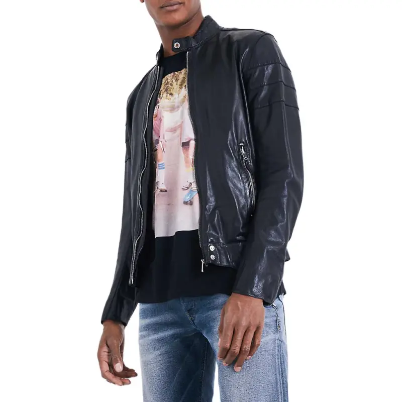 DIESEL Leather Jacket Men's Black-2