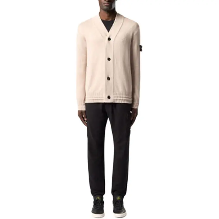 STONE ISLAND Logo Patch V Neck Cardigan-2