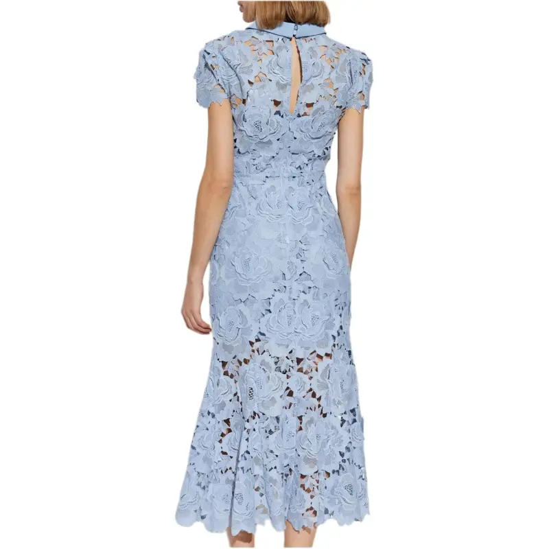 Self portrait Flower Lace Contrast Collar Midi Dress-1