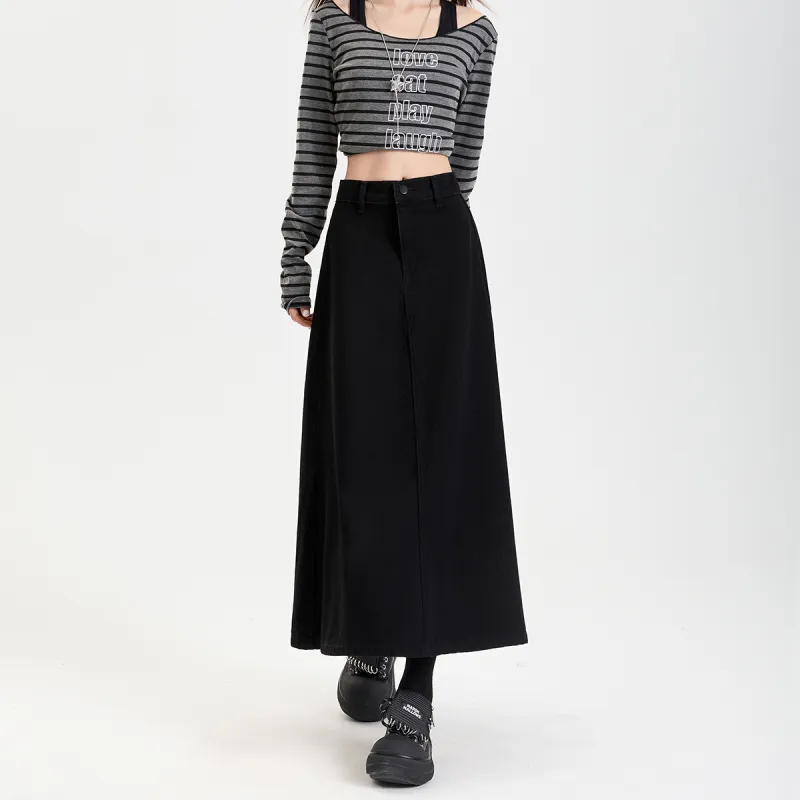 FOREVER 21 Denim Long Skirts Women's Black-3