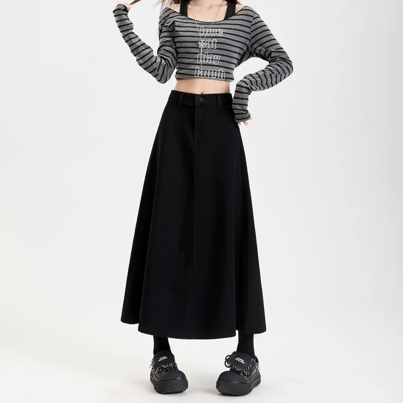 FOREVER 21 Denim Long Skirts Women's Black-4