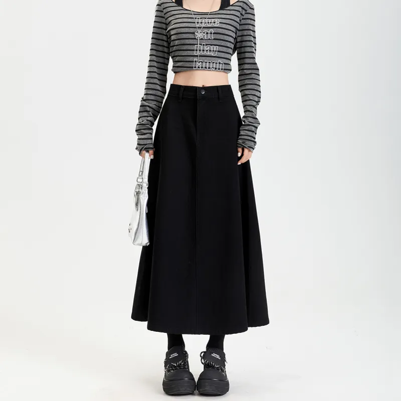 FOREVER 21 Denim Long Skirts Women's Black-2