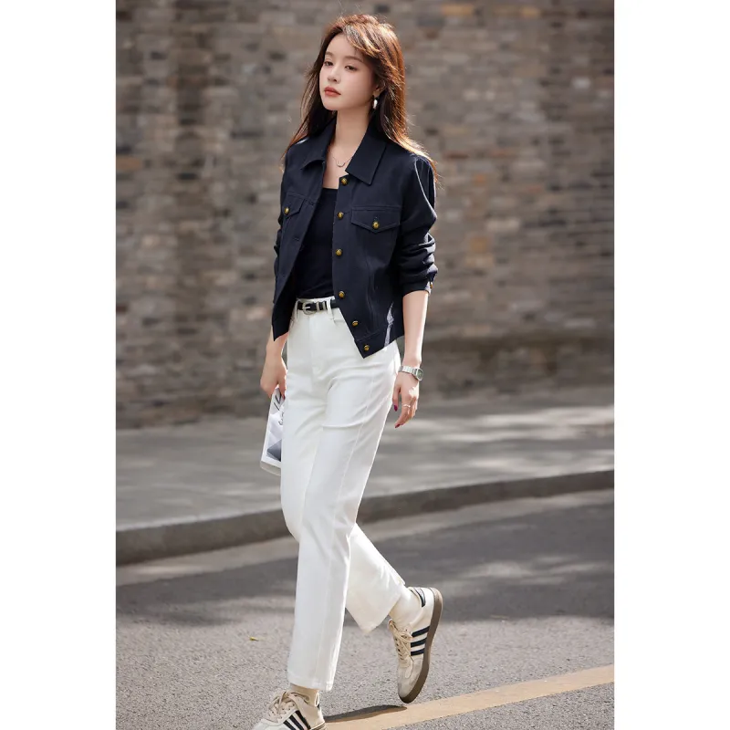 Mo Han Yi Mei Jackets Coats Women's Navy Blue-4