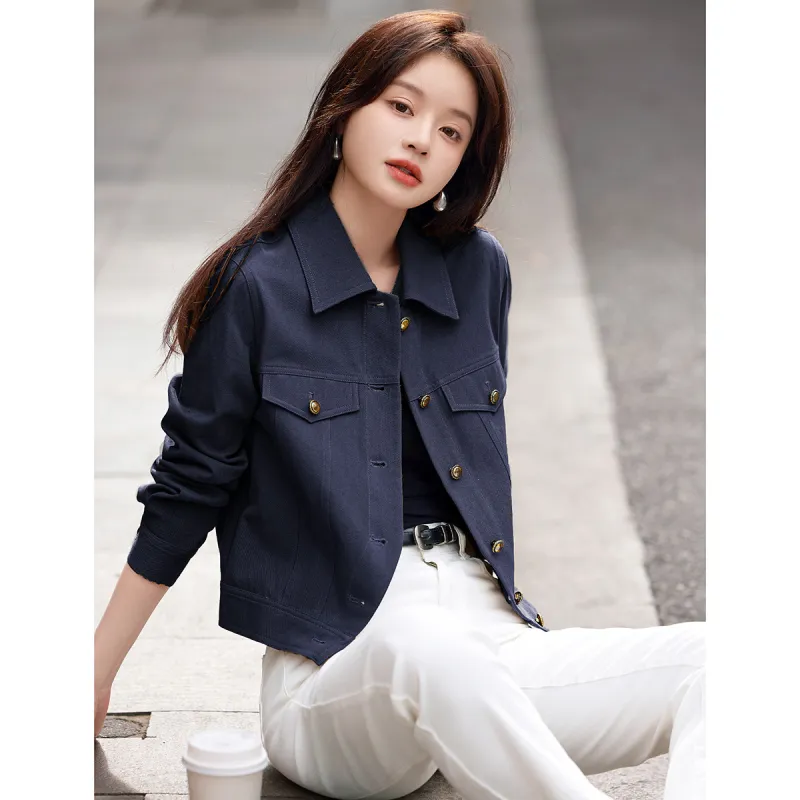 Mo Han Yi Mei Jackets Coats Women's Navy Blue-1