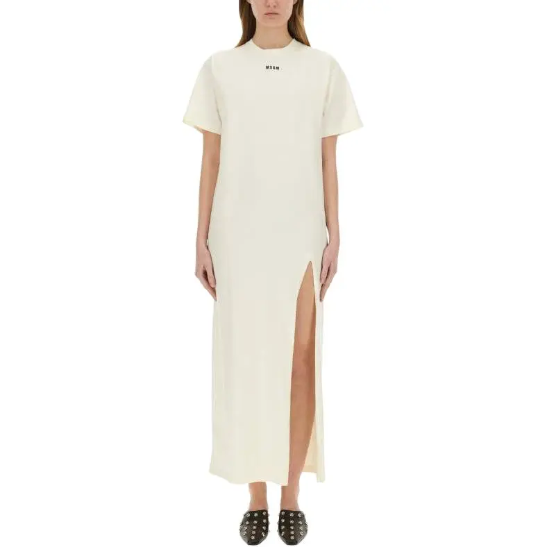 MSGM Short Sleeved Dress Women's Beige-1