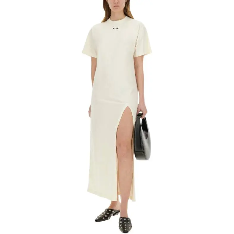 MSGM Short Sleeved Dress Women's Beige-2