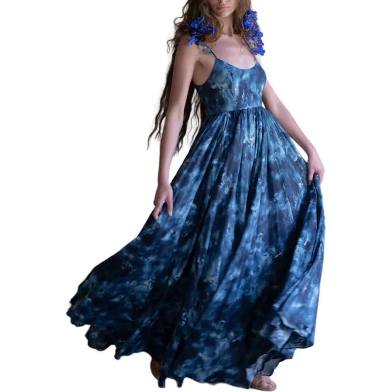 Selkie Collection Slip Dress Women's Deep Blue With Ink Splatter Print-2