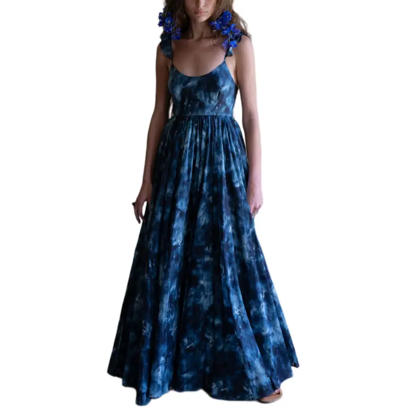 Selkie Collection Slip Dress Women's Deep Blue With Ink Splatter Print-1