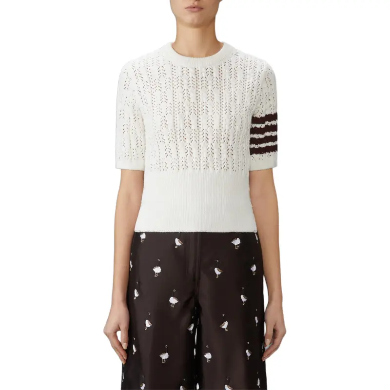 THOM BROWNE 4 Bar Pointelle T shirt-2